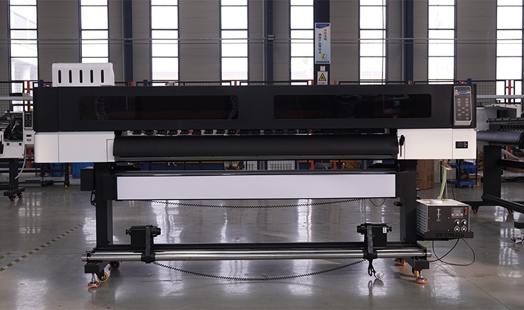 Industrial UV Roll Printer UV-S1900 1850mm Width CMYK+W+V LED UV Printer for Advertising Materials